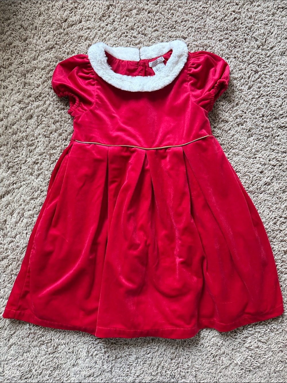 Max Studio Red Velvet Dress with White Faux Fur Collar